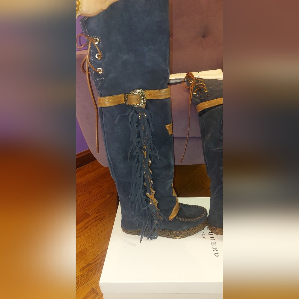 SOLD El Vaquero Coleen Drifter Tall Moccasin Boots Navy Brand New in Box - Picture 5 of 16